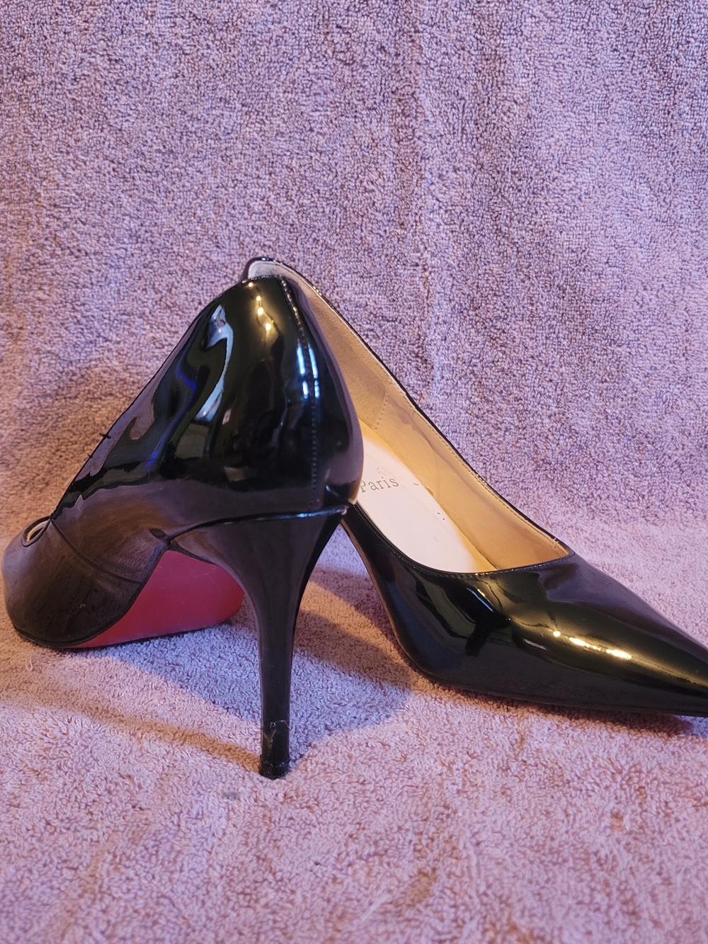 Christian Louboutin Black Patent Pointed-Toe Pumps with Red Soles